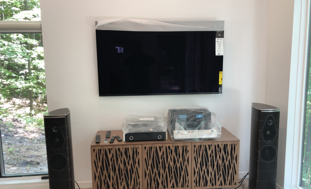 Professionally mounted TV with audio system